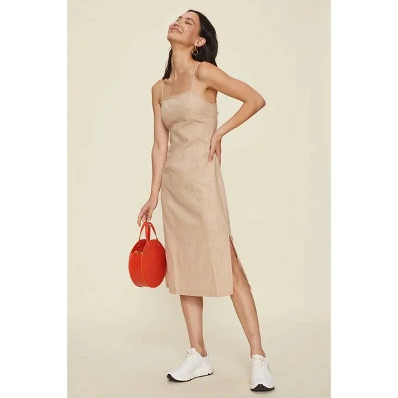 LPA | Dresses | Lpa Dress Womens Xs Tan Janina Ramie Open Back Midi Keyhole  Side Slit Linen Slip | Poshmark